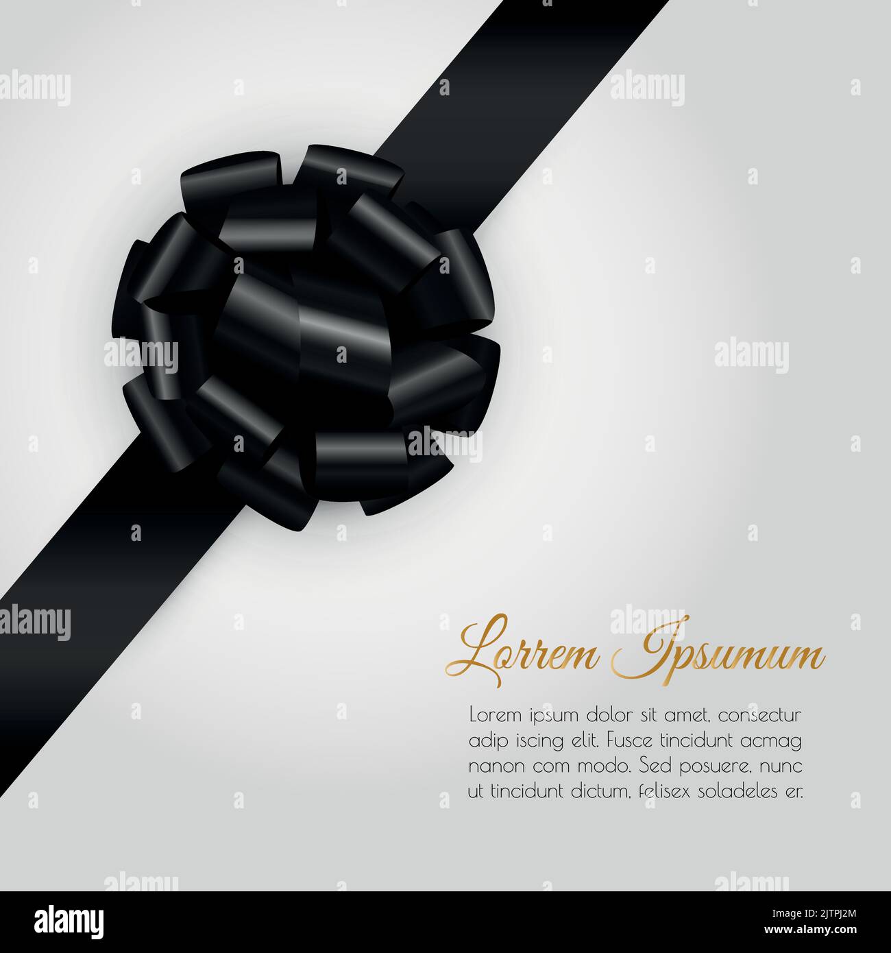 Luxury background with realistic glossy black gift bow and ribbon Stock