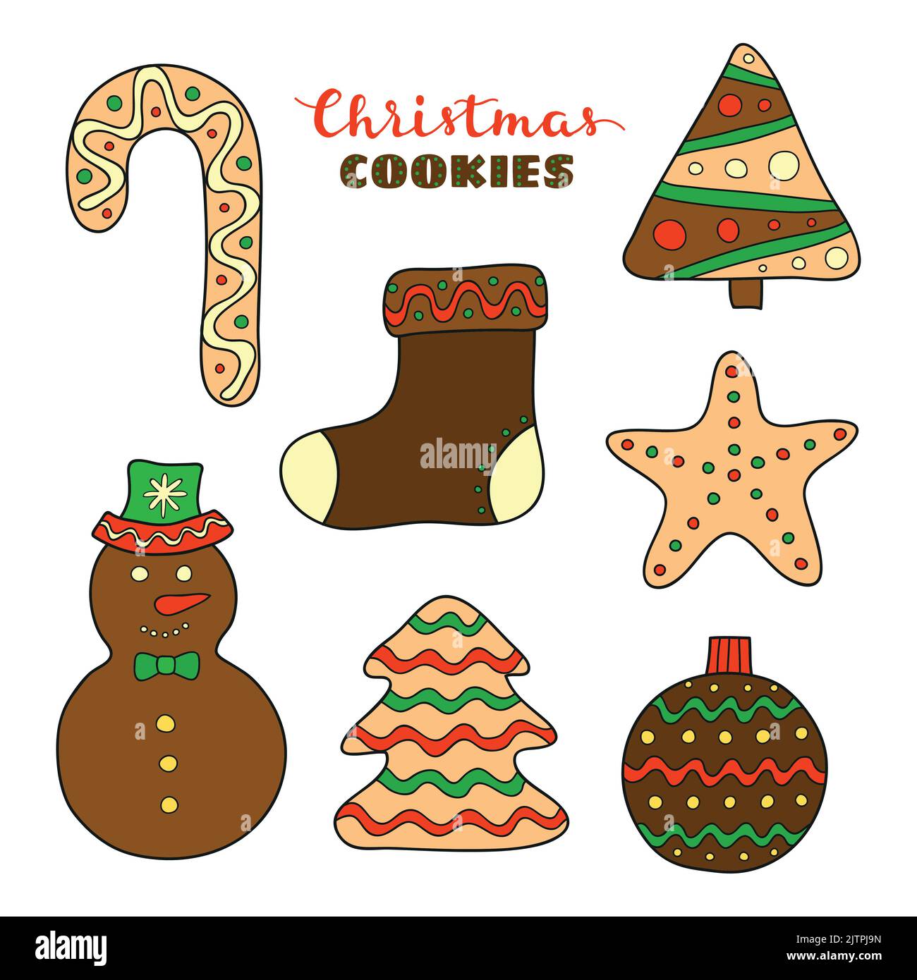 Hand drawn Christmas cookies with icing and decor isolated on white ...
