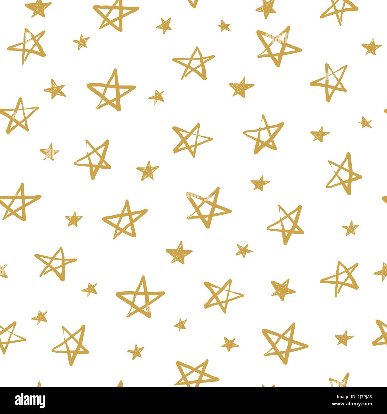 White seamless pattern with hand drawn golden stars. Stock Vector