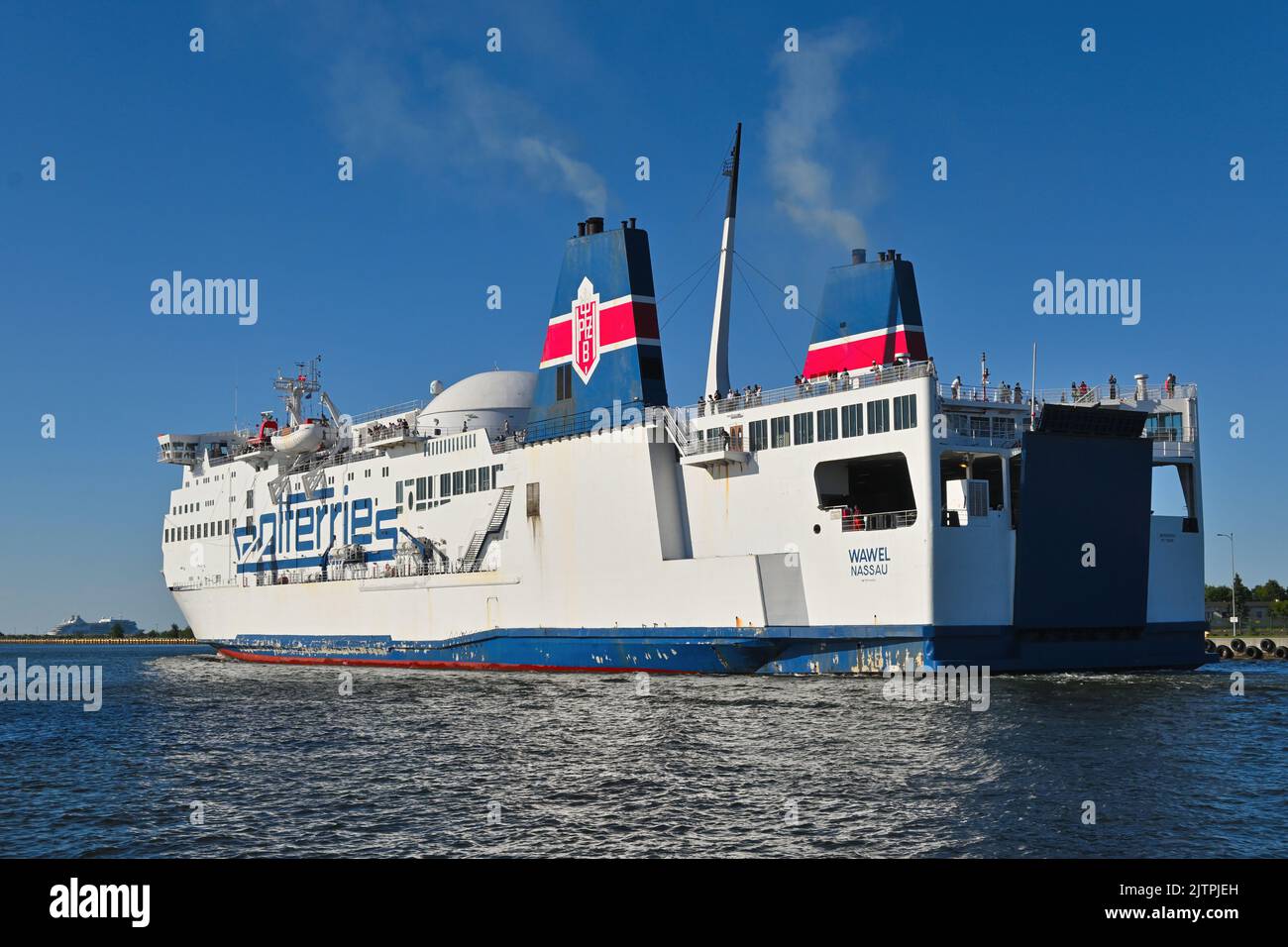 Gdansk, Poland, 3 July, 2022: MF Wawel passenger cargo ship leaving port of Gdansk Stock Photo