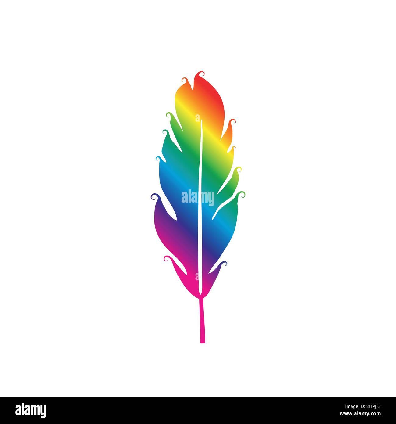 Hand drawn rainbow gradient feather isolated on white background Stock