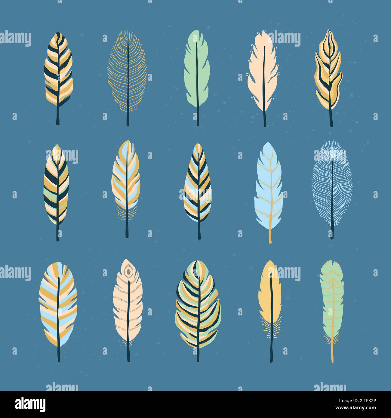 Collection of hand drawn indian boho feathers isolated on white ...