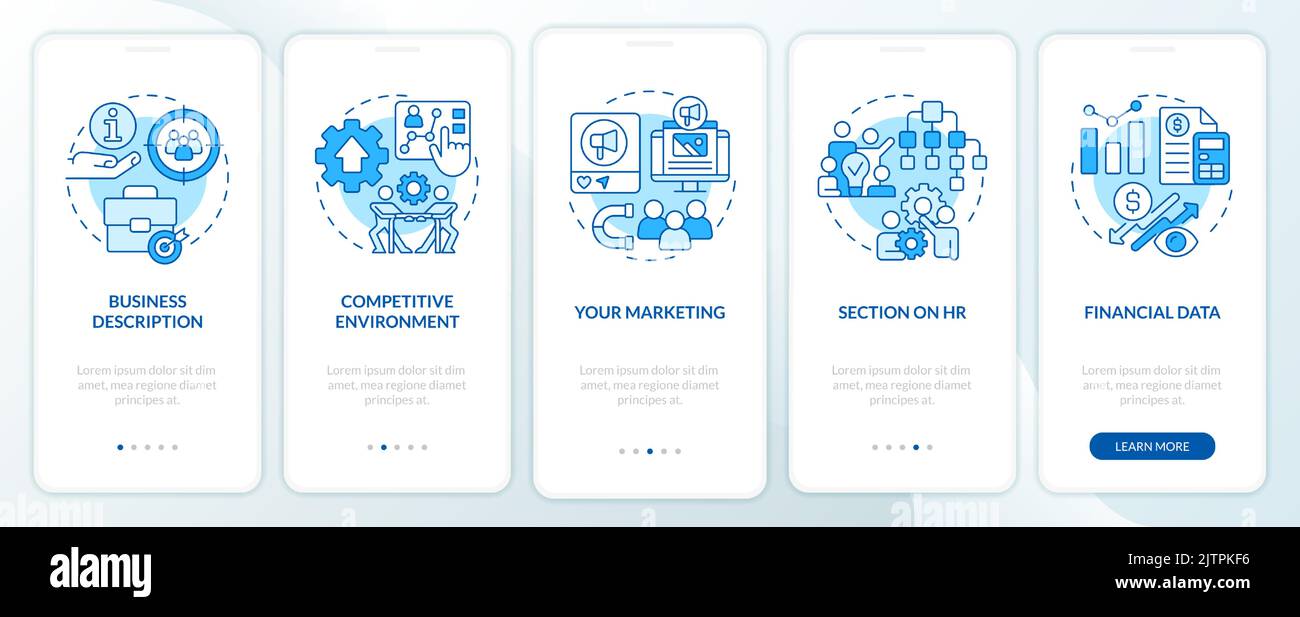 Advantages of business planning blue onboarding mobile app screen Stock ...