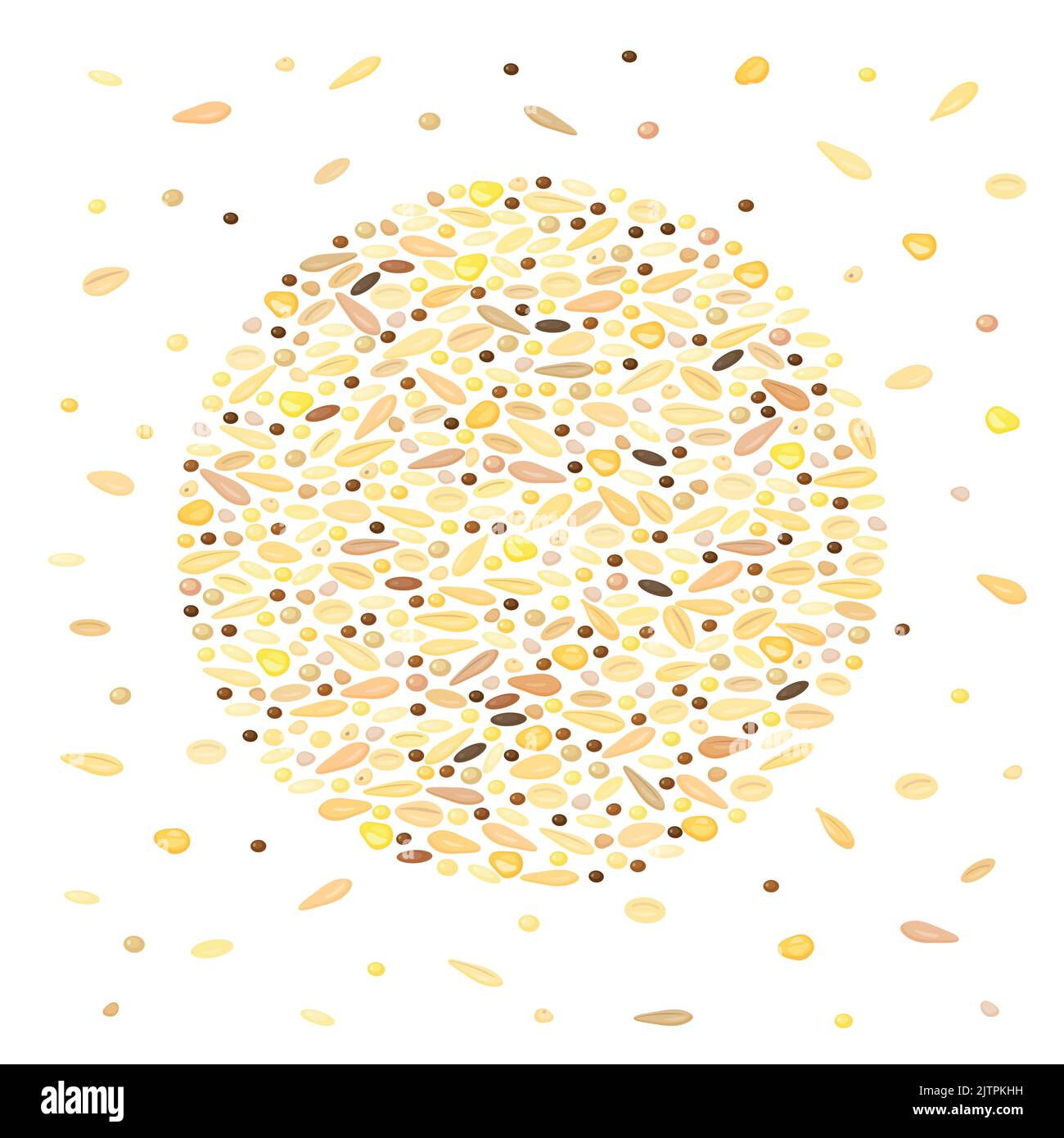 Different cartoon whole cereal grains composed in circle shape. Stock Vector