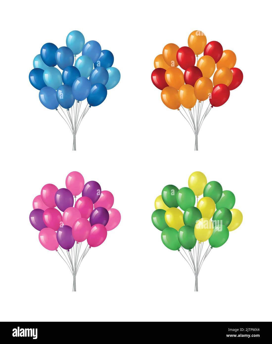 Bunches of colorful helium balloons isolated on white background Stock ...