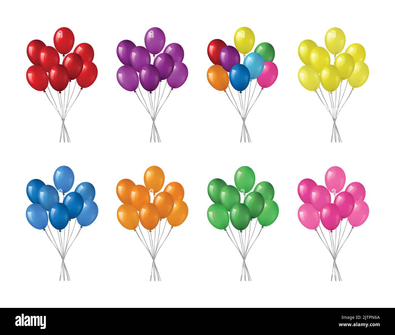 Bunches of colorful helium balloons isolated on white background Stock ...