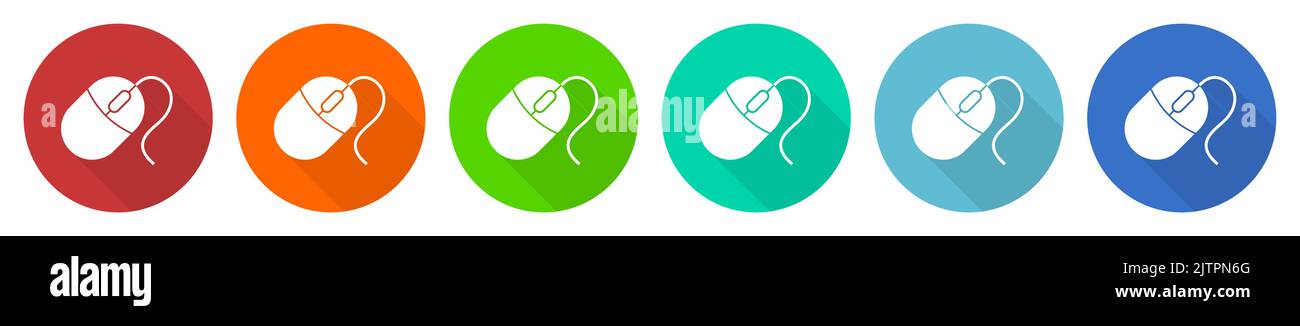 Mouse icon set, flat design vector illustration in 6 colors options for ...