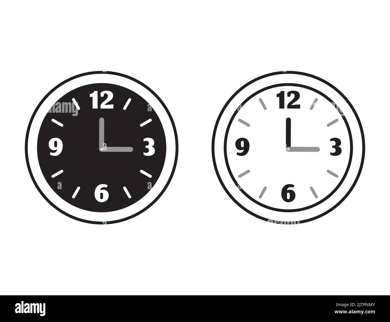Set of black and white circle clock flat block icon design Stock Vector