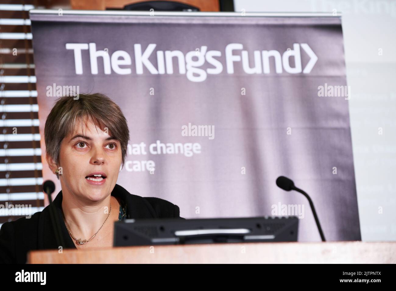 Anne Dixon speaking at The King's Fund Breakfast Debates 28/07/10 Stock