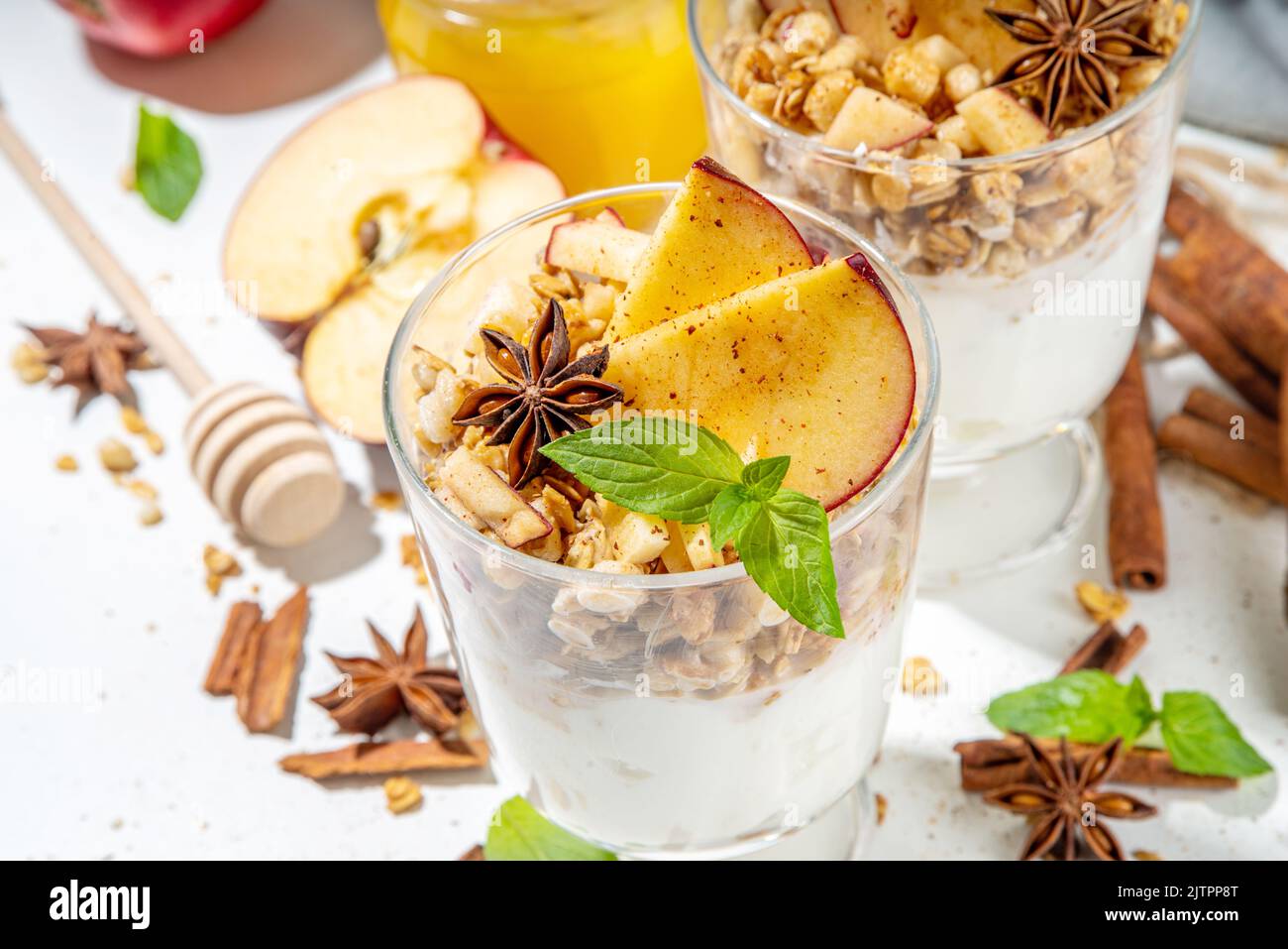 Apple Pie Granola Cheesecake, breakfast snack layered dessert with oat