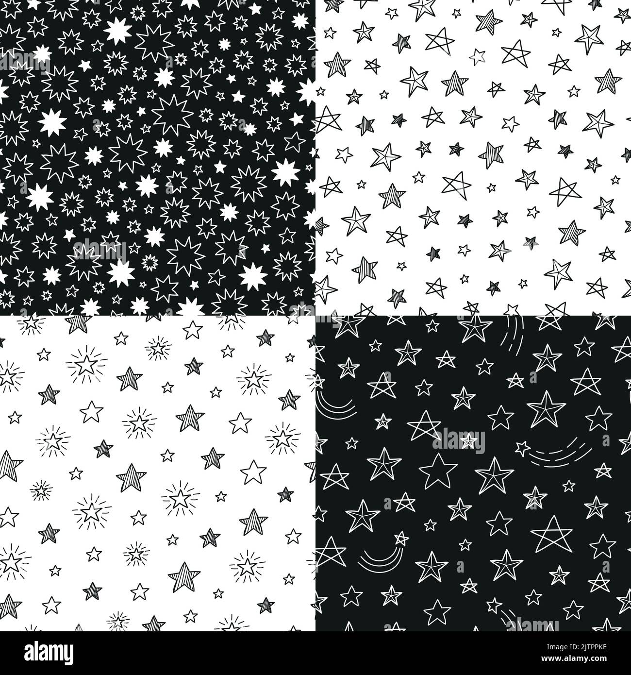 Set of black and white seamless patterns with outline stars Stock ...