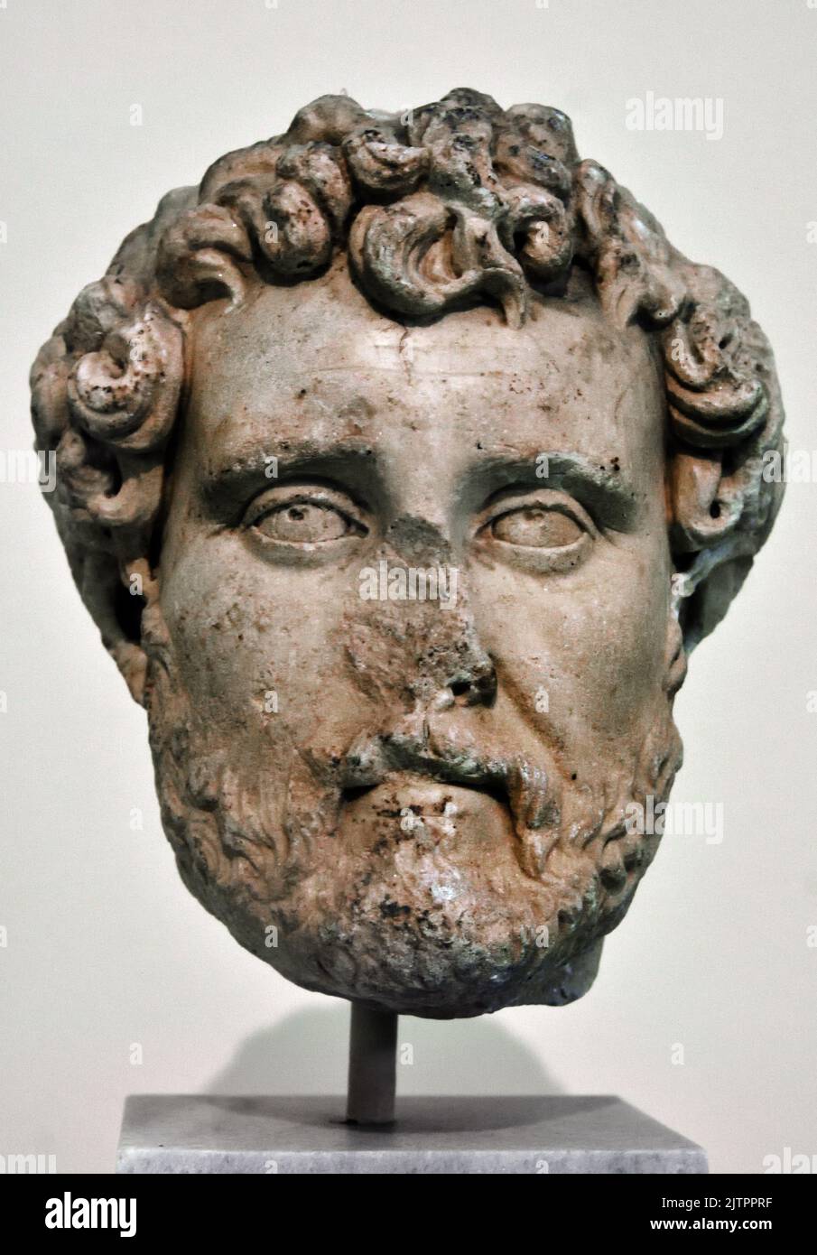 Colossal portrait head of the Roman emperor Hadrian (AD 117-138), found in Athens. National Archaeological Museum in Athens. Marble, Stock Photo