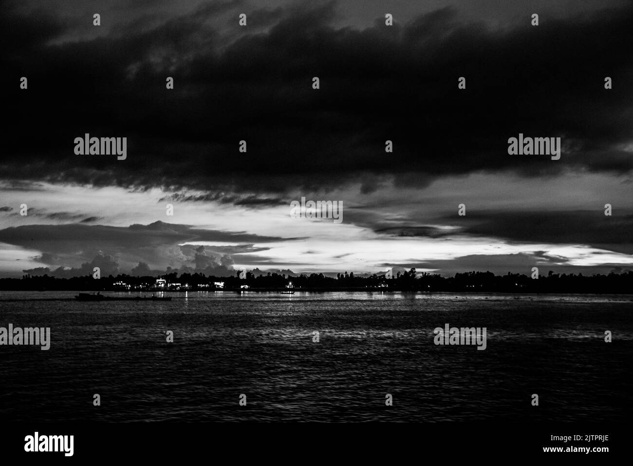Summer cloudy sky on the river in Bangladesh on August 4, 2022, from Bangladesh, South Asia Stock Photo