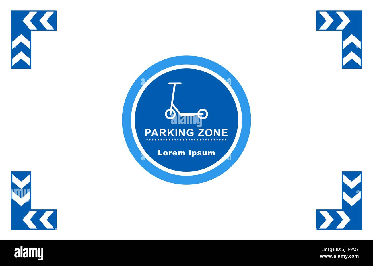 Scooter zone blue roadsign for eco friendly green mobility and city transport. Parking lot warning label for scooter. Vector. Stock Vector