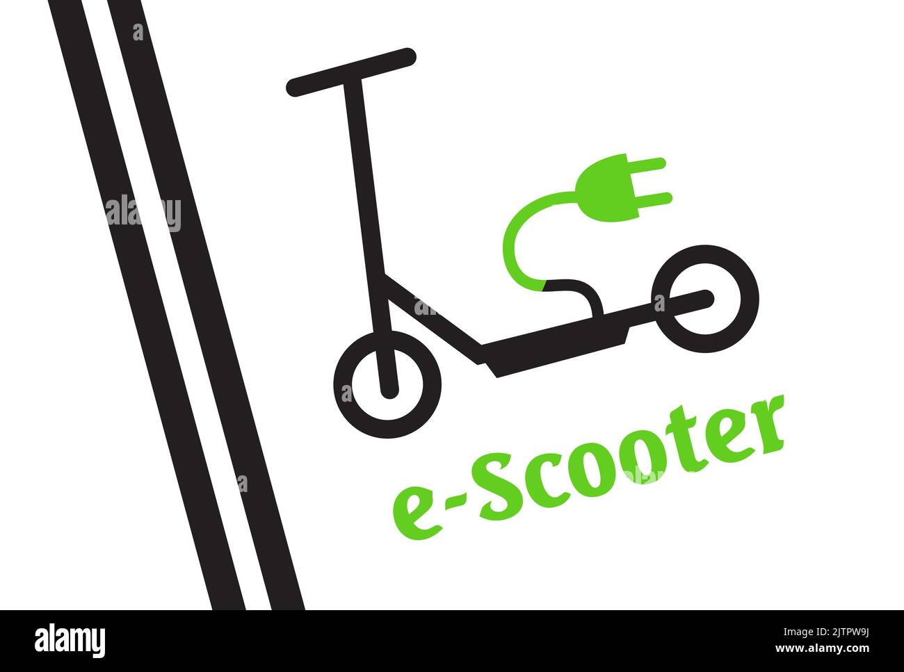Scooter zone green roadsign for eco friendly green mobility and city transport. Parking lot warning label for scooter. Vector. Stock Vector