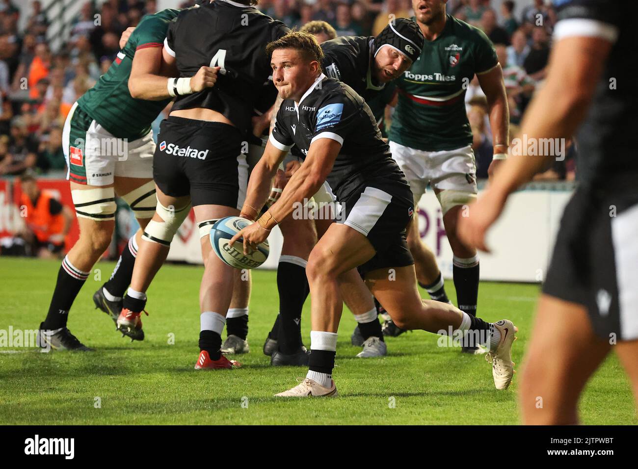 26.8.2022 Leicester, England. Rugby Union. Josh Barton in action for ...