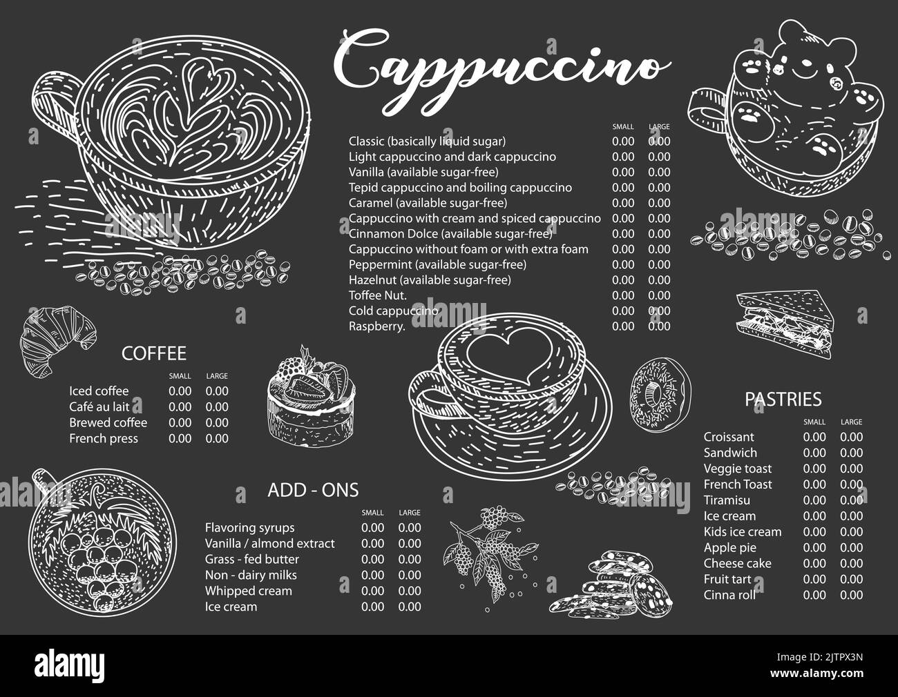 Cappuccino coffee menu design template. Coffee restaurant menu. Vector ...