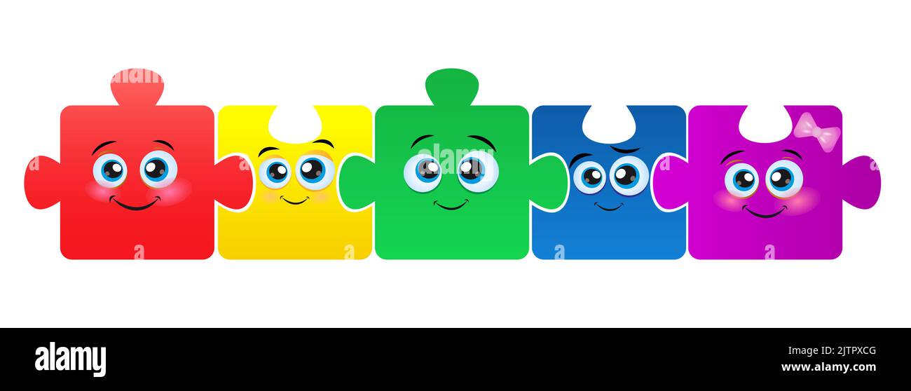 Puzzle characters with fun Faces. Various Emotions. Different colored