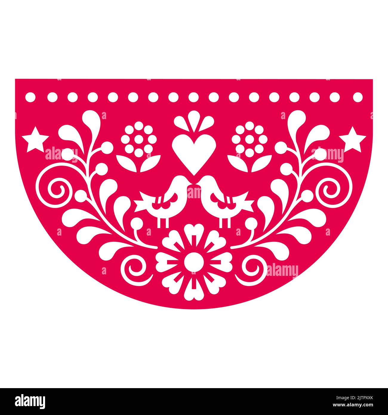 heart and flowers, Mexican fiesta cutout decoration Stock Vector