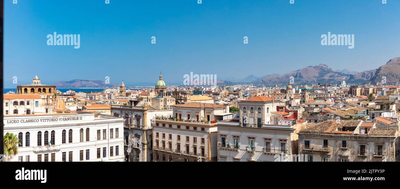 A view over the rooftops of the city of Palermo, from the cathedral roof. Sicily, Italy. Stock Photo