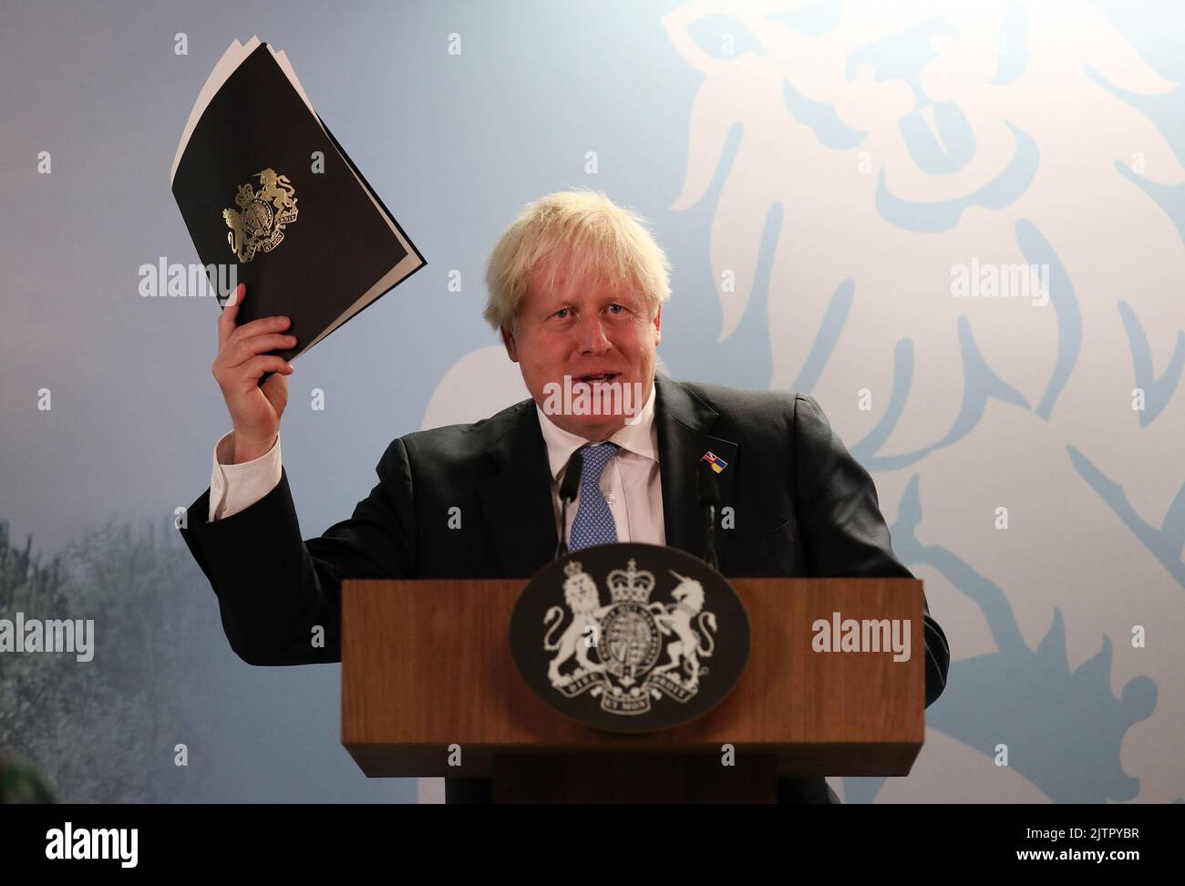 Prime Minister Boris Johnson giving a speech on energy security at EDF's Sizewell nuclear power station in Suffolk. Picture date: Thursday September 1, 2022. Stock Photo