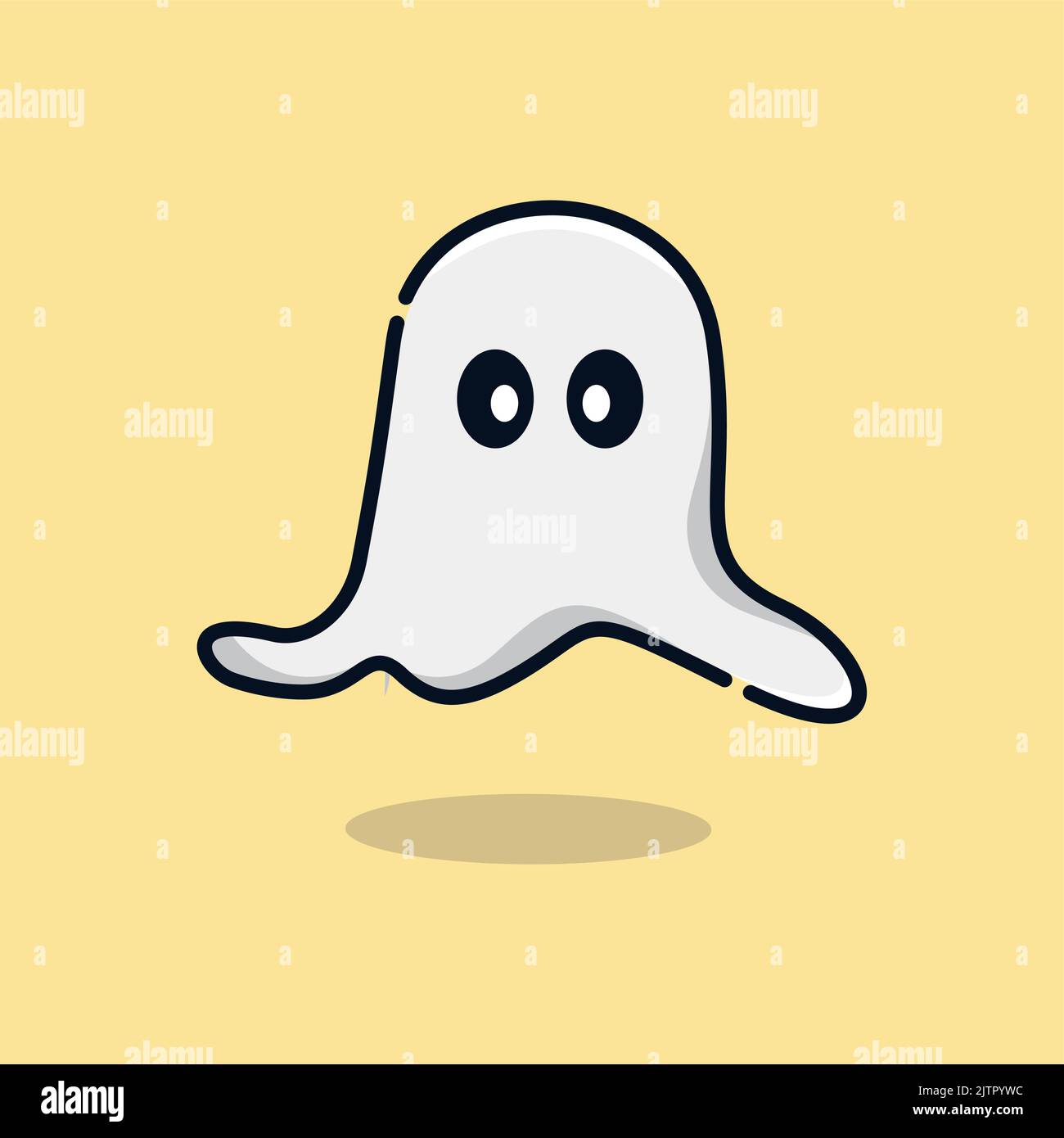 An illustration of a speechless floating ghost on a yellow background Stock Vector