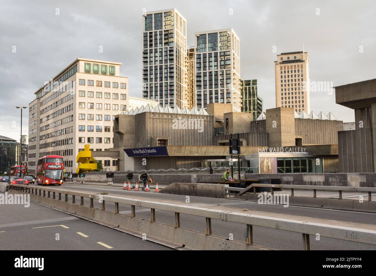 The Hayward Gallery and new apartments and offices on the South Bank Centre as seen from Waterloo Bridge, London, SE1, England, UK Stock Photo