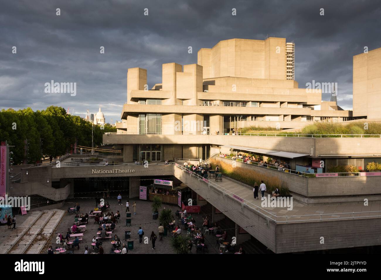 Denys Lasdun's National Theatre on London's South Bank, Upper Ground, Lambeth, London, SE1, UK, Stock Photo