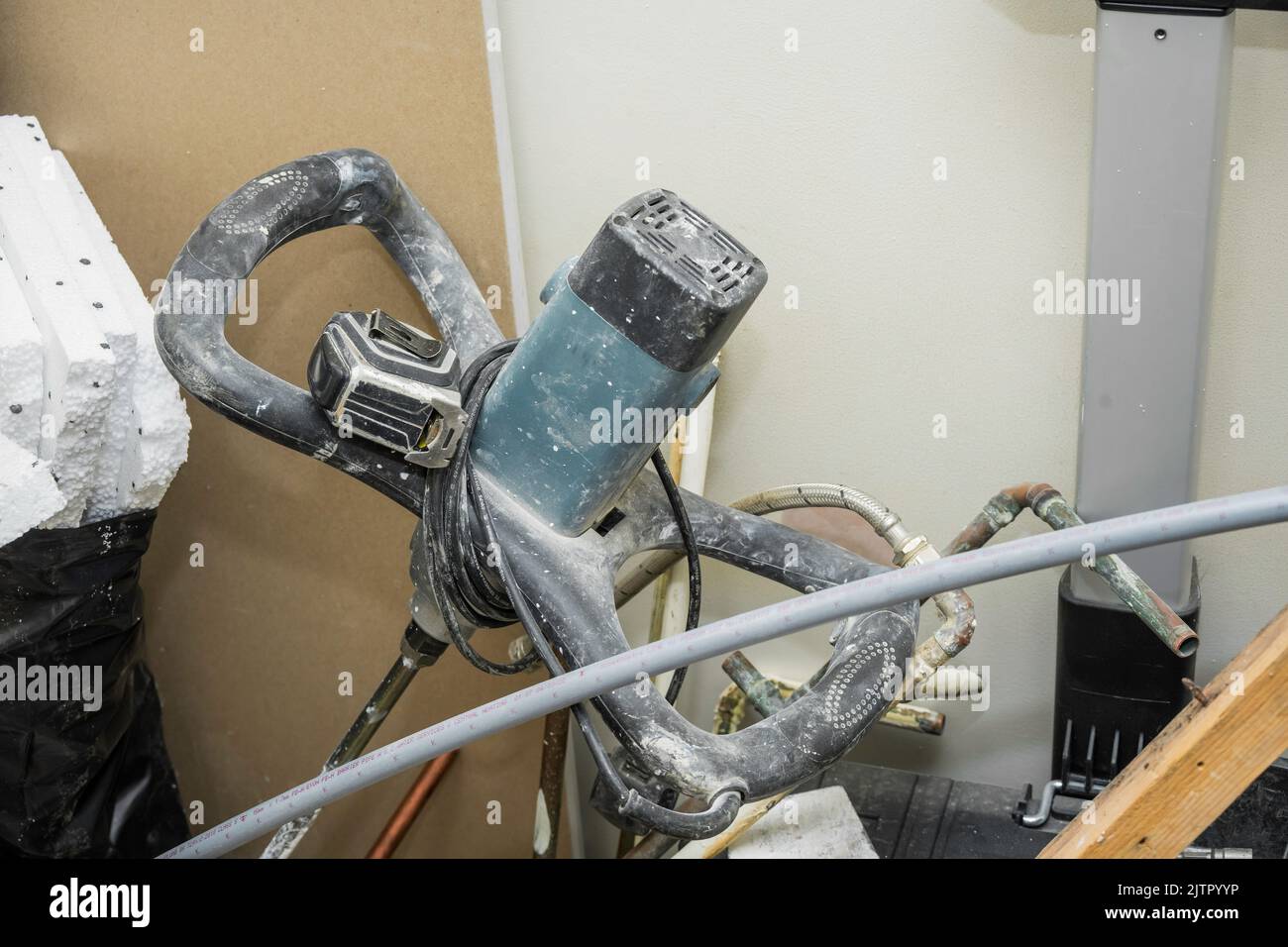 Power self electric mixer tool for plaster wall Stock Photo Alamy