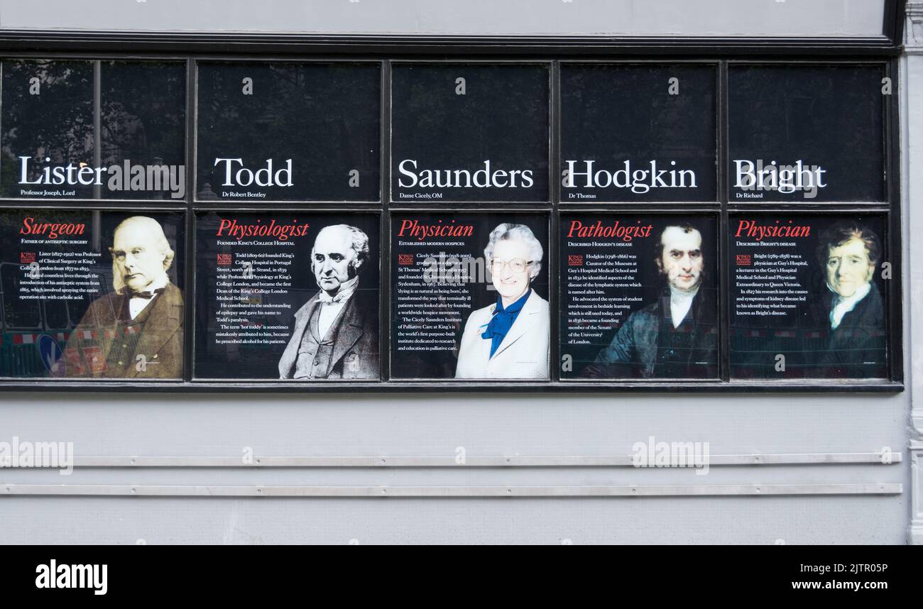 Famous academics , scientists and alumni, King's College London, The Strand, Aldwych, England, UK Stock Photo
