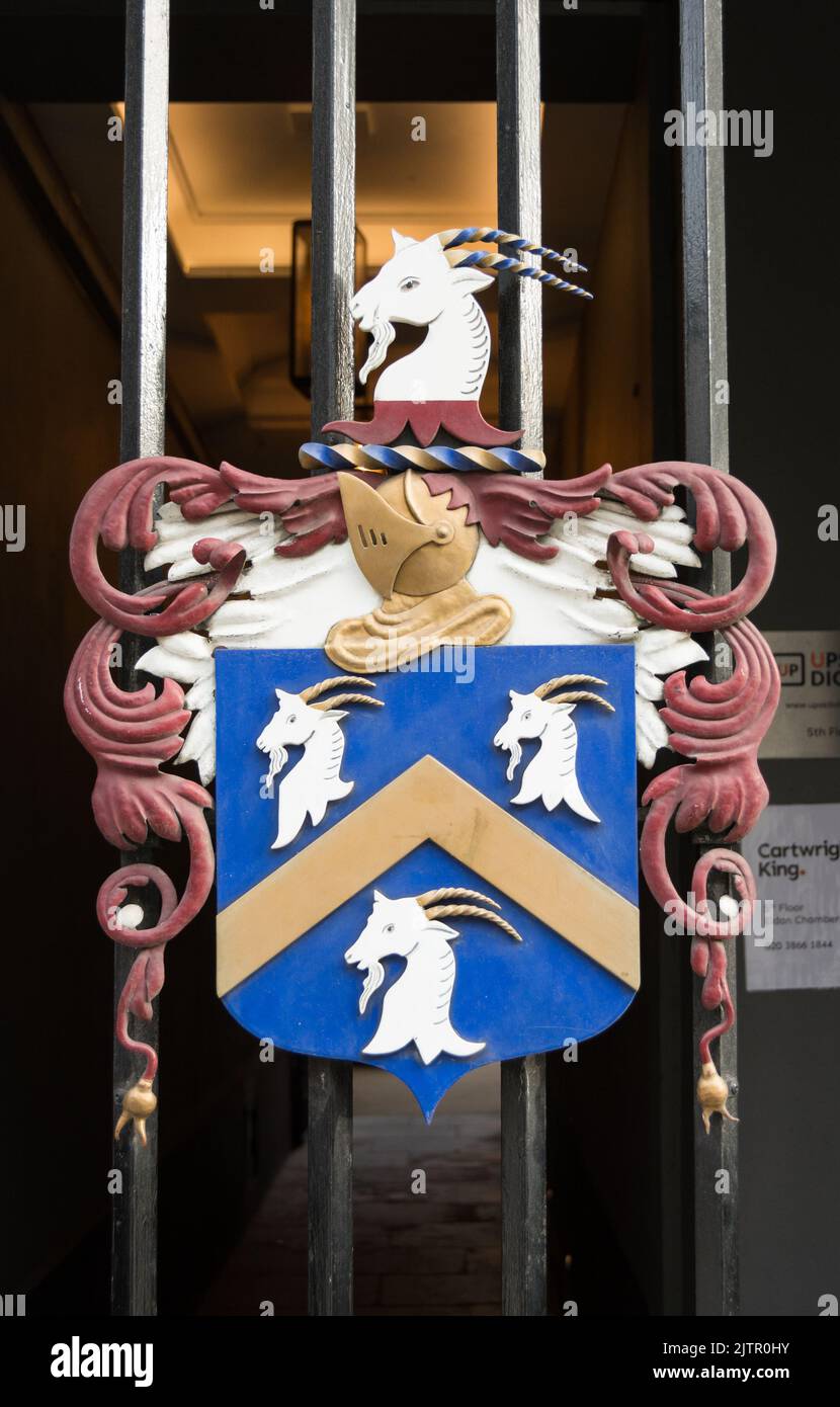 The Cordwainer Coat of Arms at Falcon Court, Fleet Street, London, England, UK Stock Photo