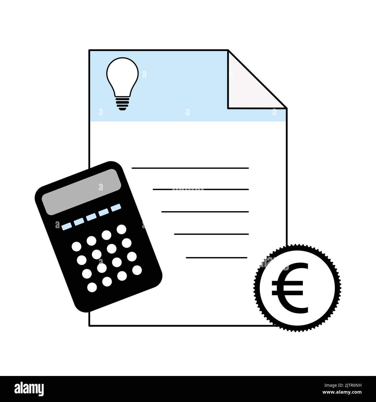 Energy prices and cost on Europe concept. electricity bill, euro coin and calculator. Flat Vector illustration Stock Vector