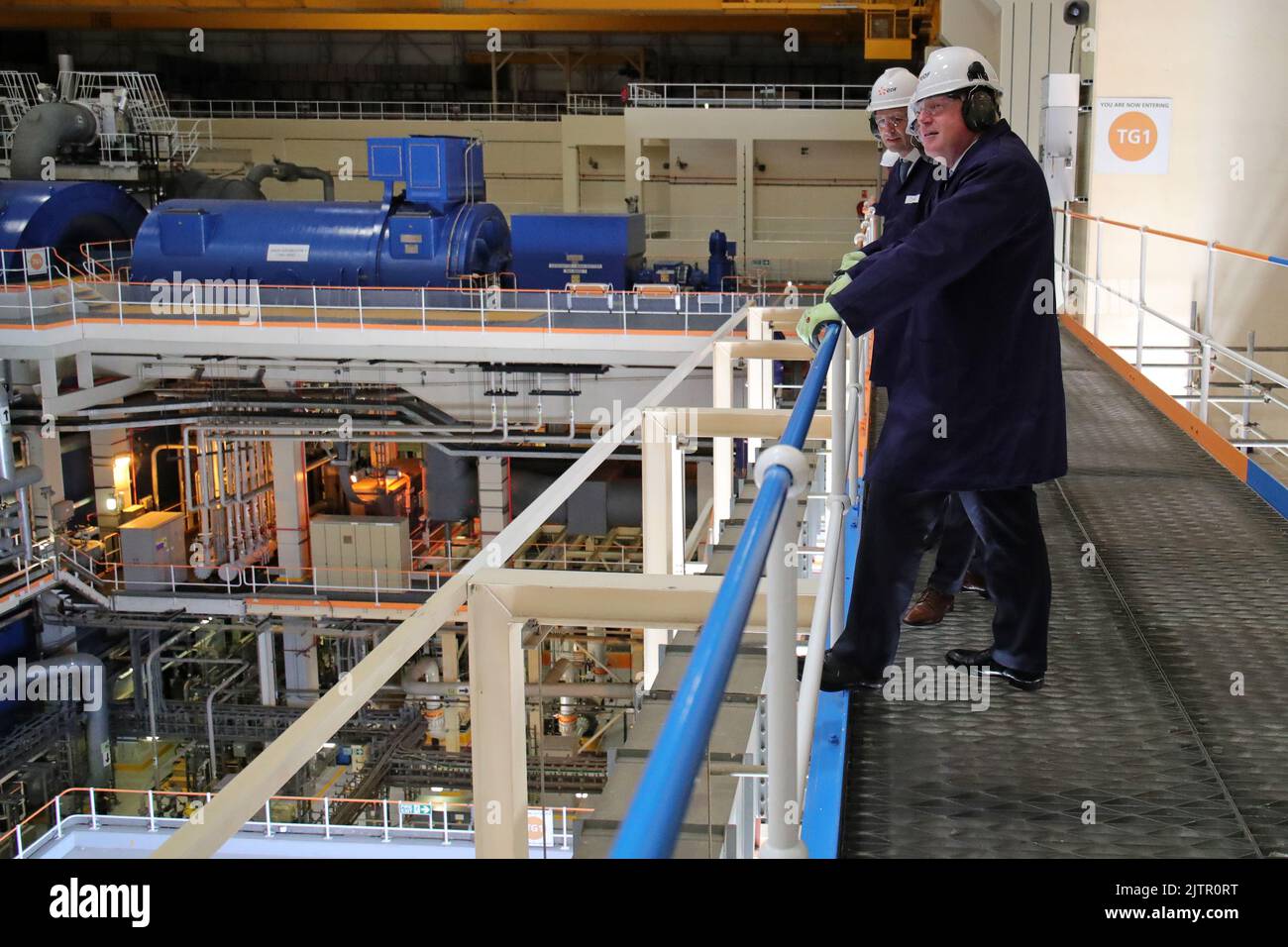 Prime Minister Boris Johnson (right) during a visit to EDF's Sizewell nuclear power station in Suffolk. Picture date: Thursday September 1, 2022. Stock Photo