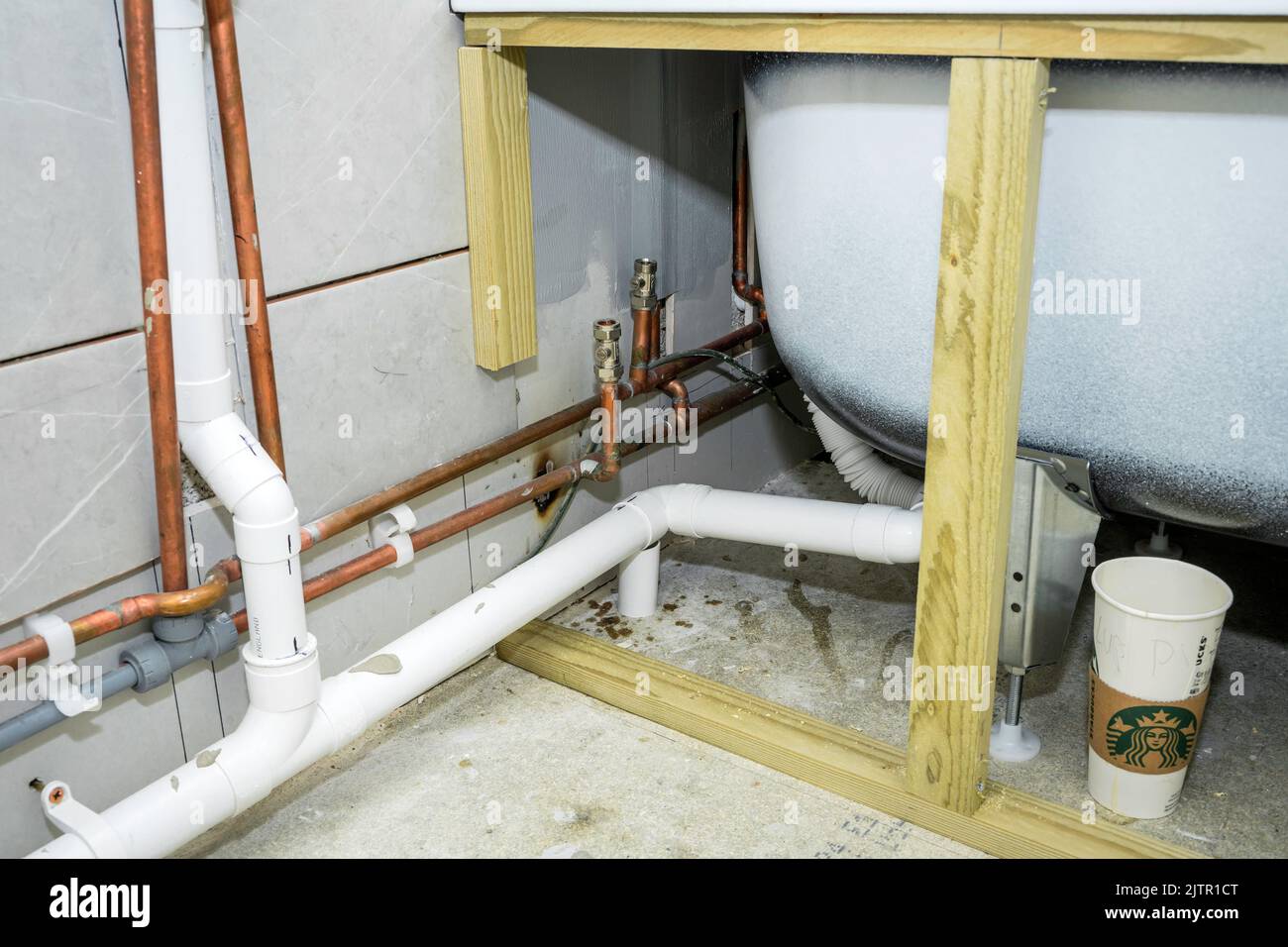 Replace a new bath pipe and tubes Stock Photo Alamy