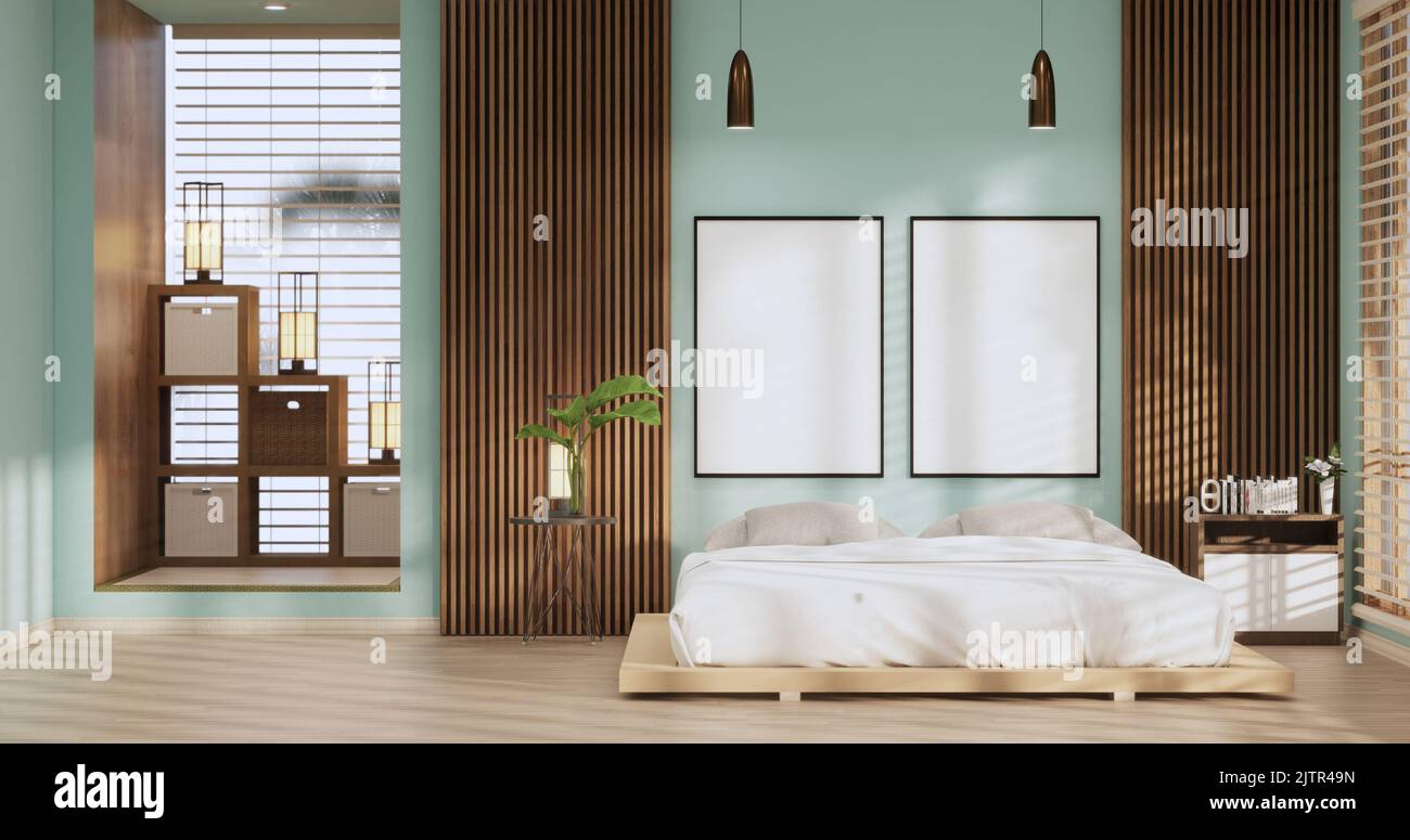 Light blue Living room has decorated with lamps and plants trees .3d