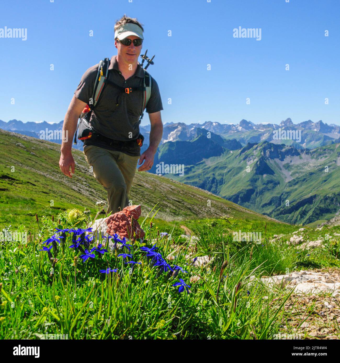 High alpine hiking Stock Photo