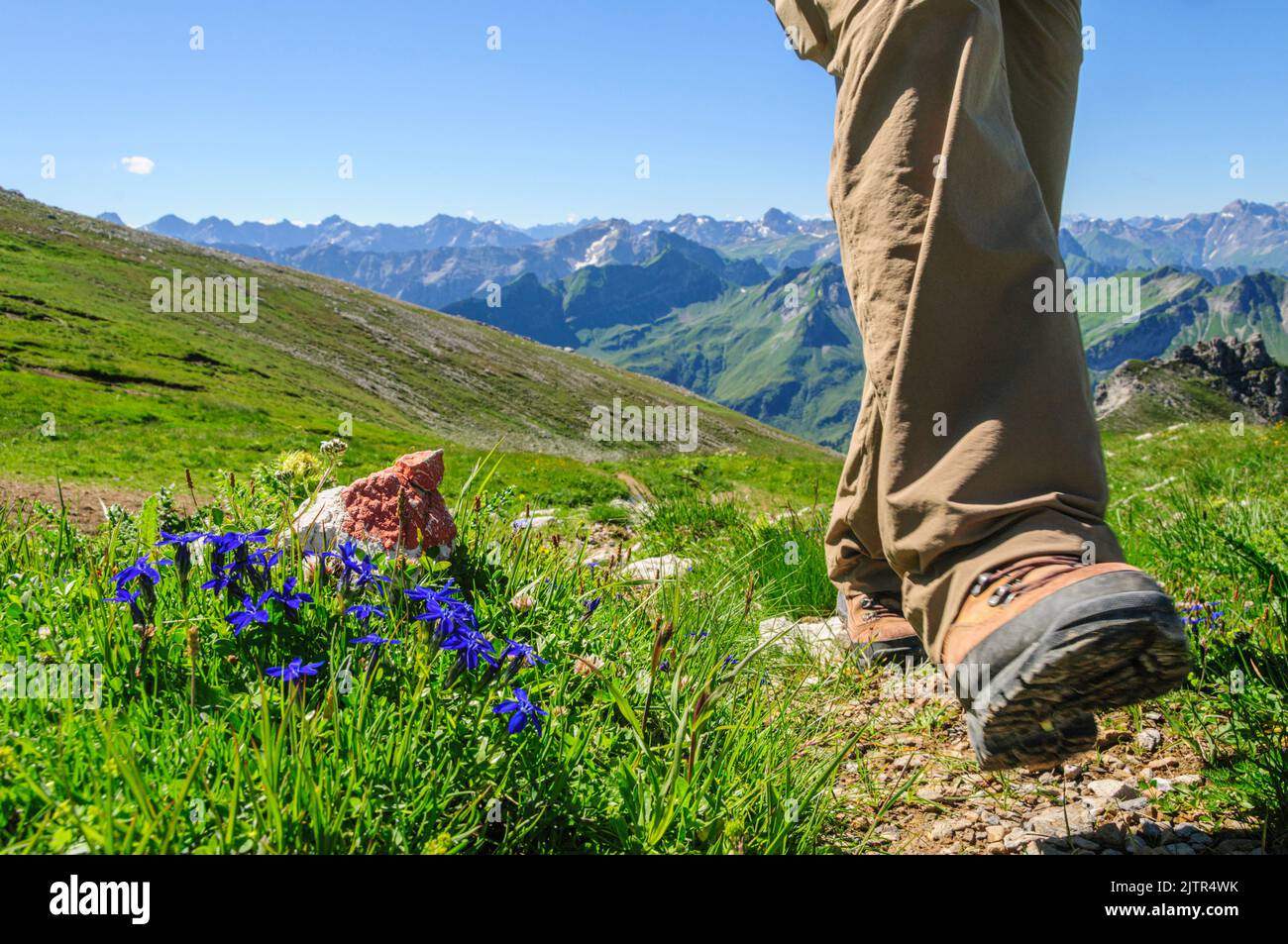 High alpine hiking Stock Photo