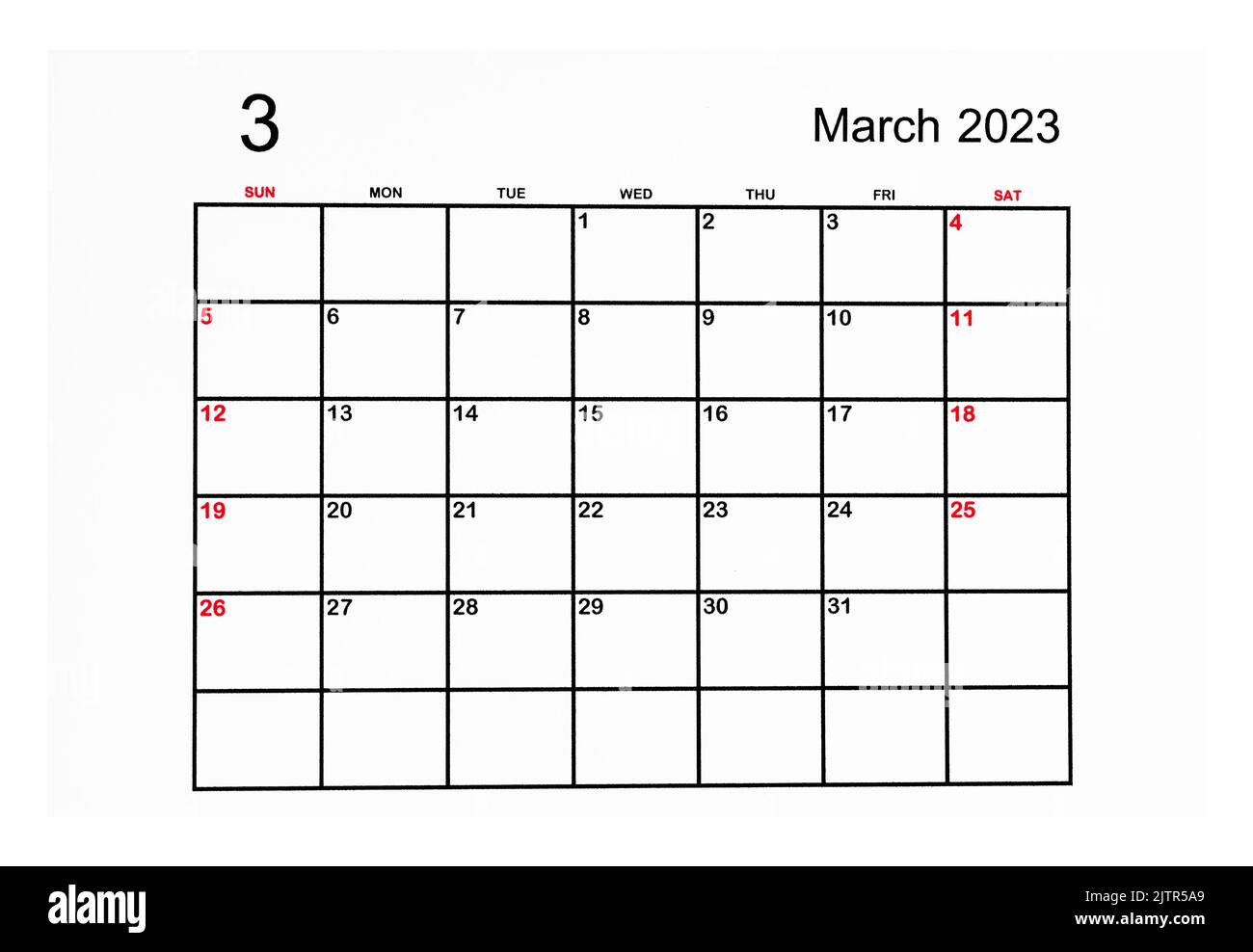 March calendar 2023 Cut Out Stock Images & Pictures - Page 3 - Alamy