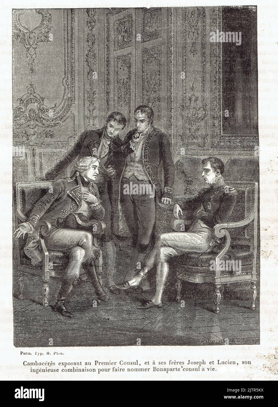 Cambacérès exposant à Bonaparte, Louis et Lucien le projet de nomination de Consul à vie Stock Photo