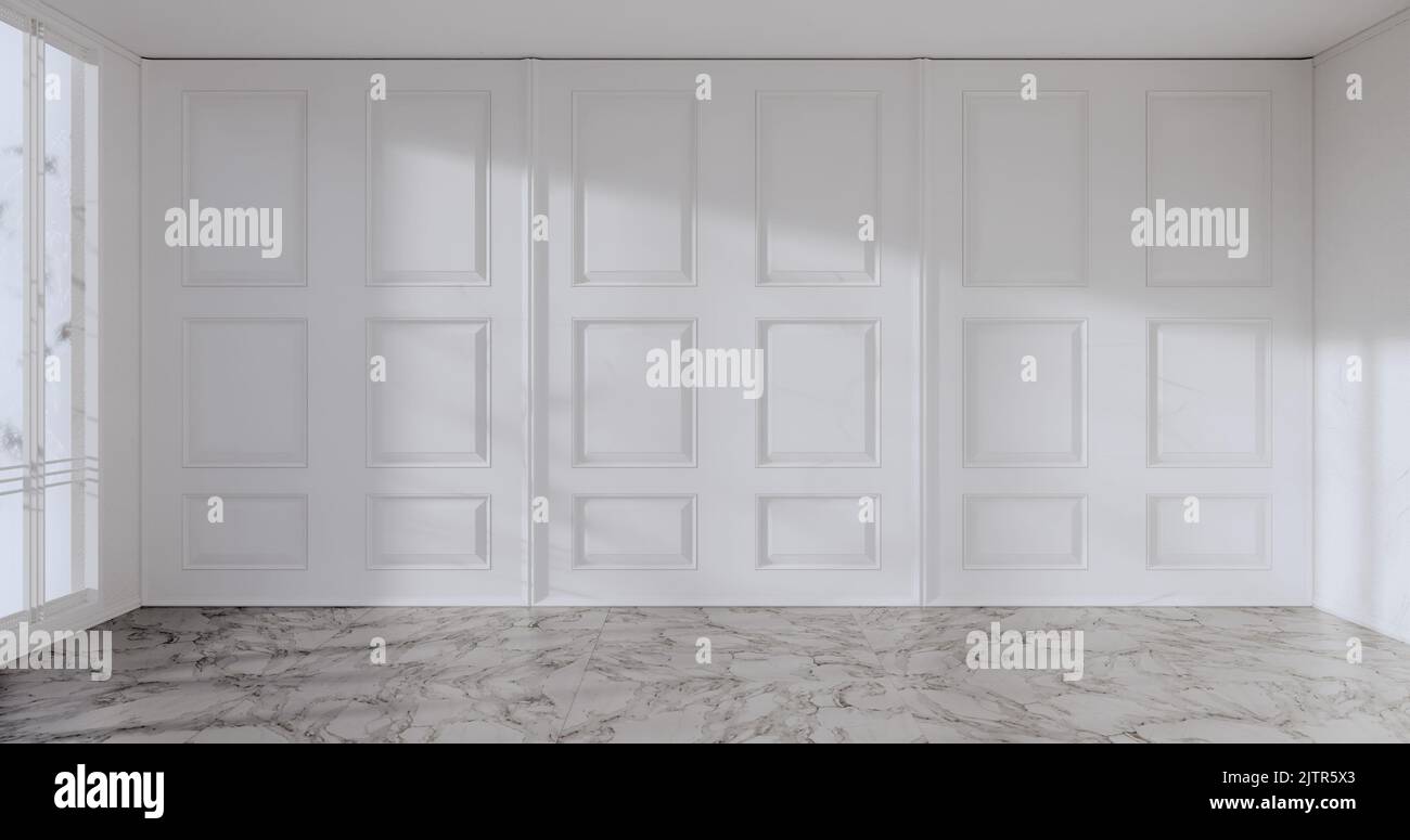 White wall moulding design on floor interior. 3D rendering Stock Photo