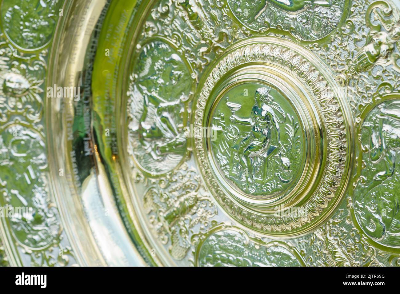 Detail of the Venus Rosewater Dish - the Womens trophy for the Wimbledon Championships 2022. Stock Photo