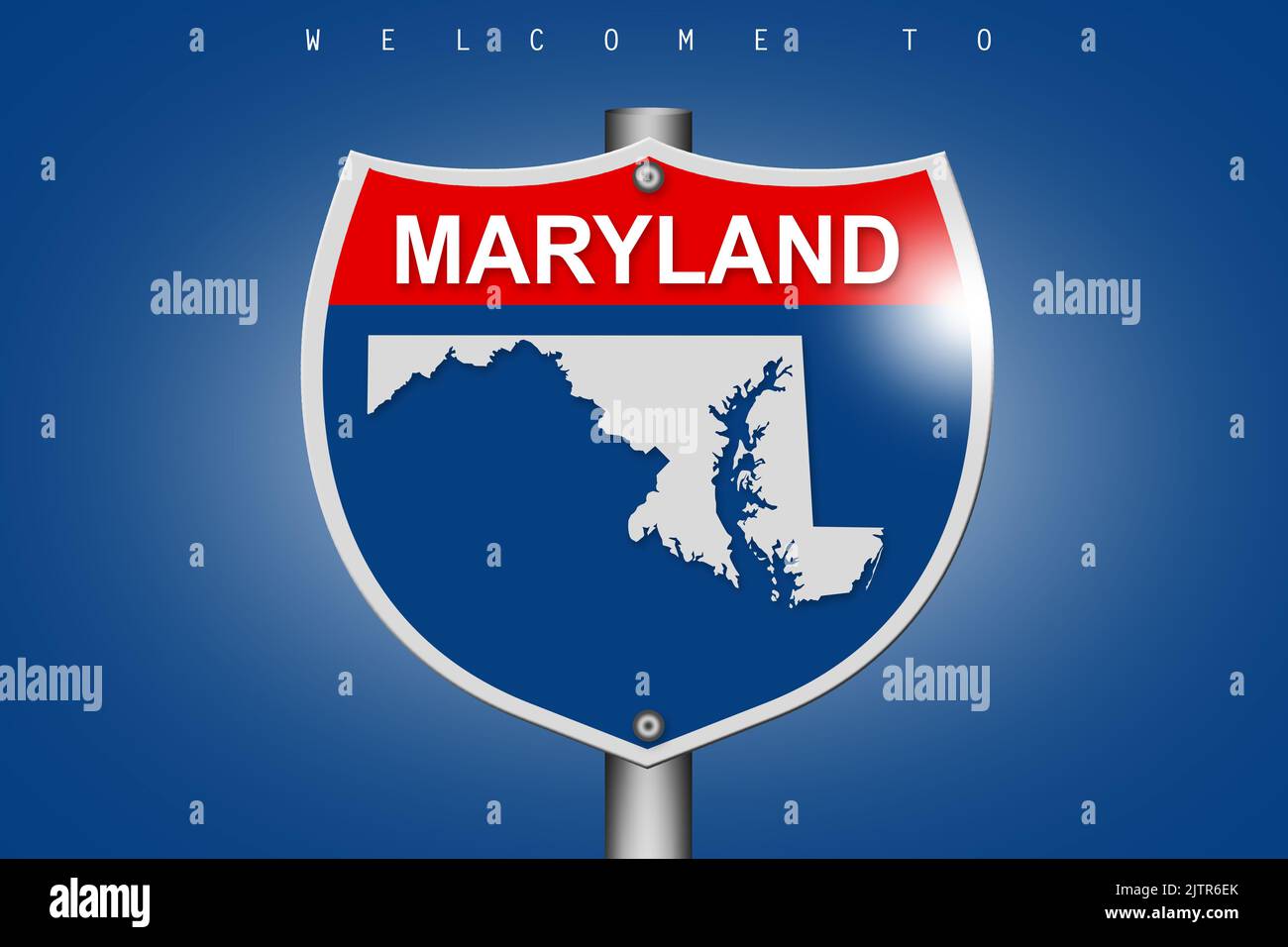 Maryland DC on highway road sign over blue background, 3d rendering Stock Photo Alamy