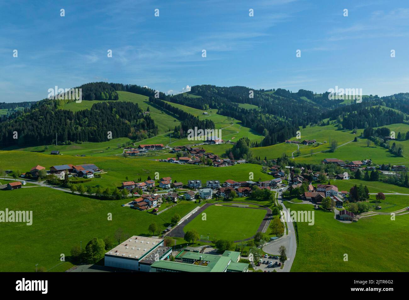 Aerial view to the region of Oberstaufen in bavarian Allgaeu Stock ...