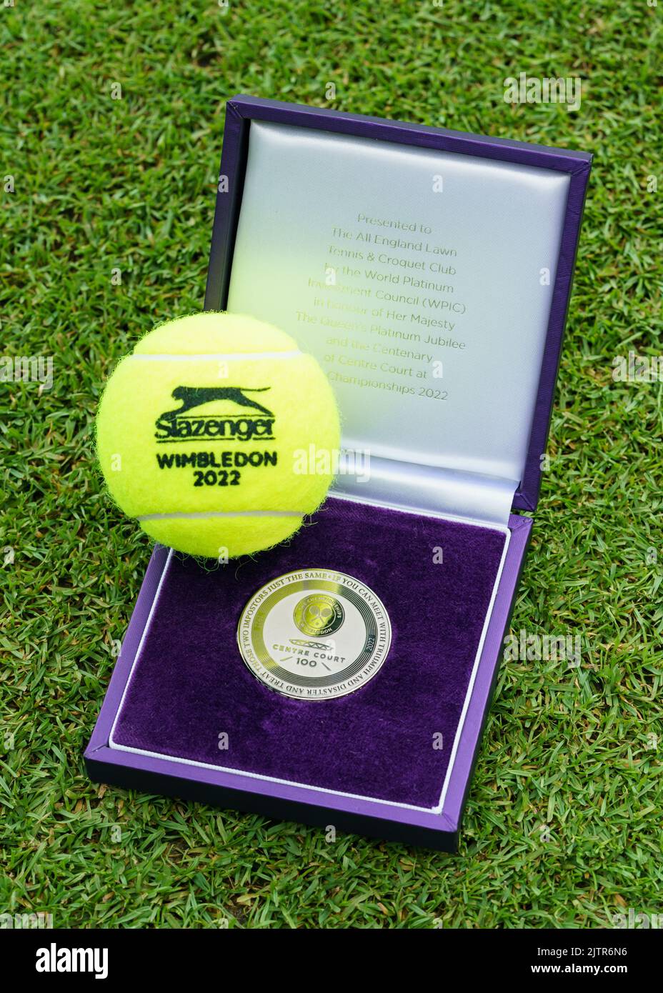 Detail of the Centenary Coin at The Championships 2022 at Wimbledon AELTC Stock Photo