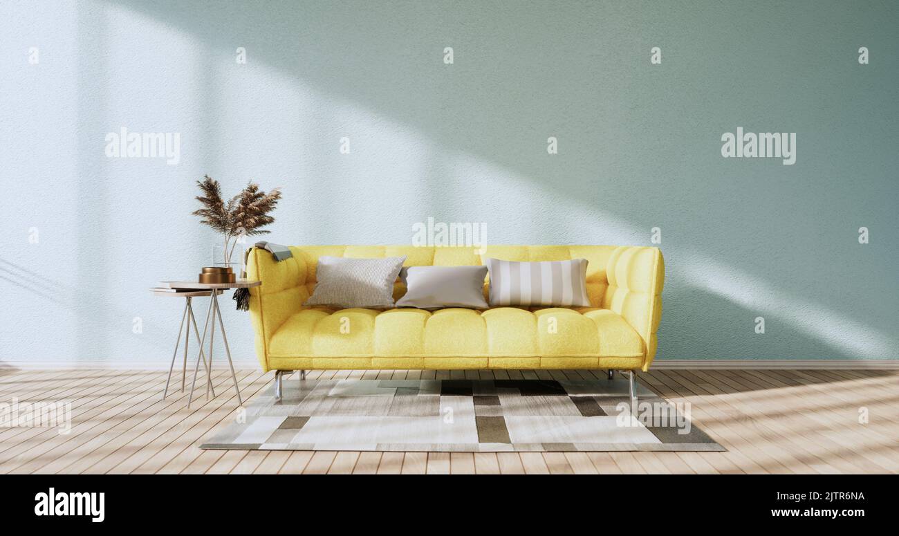 Light blue Living room has decorated with lamps and plants trees .3d