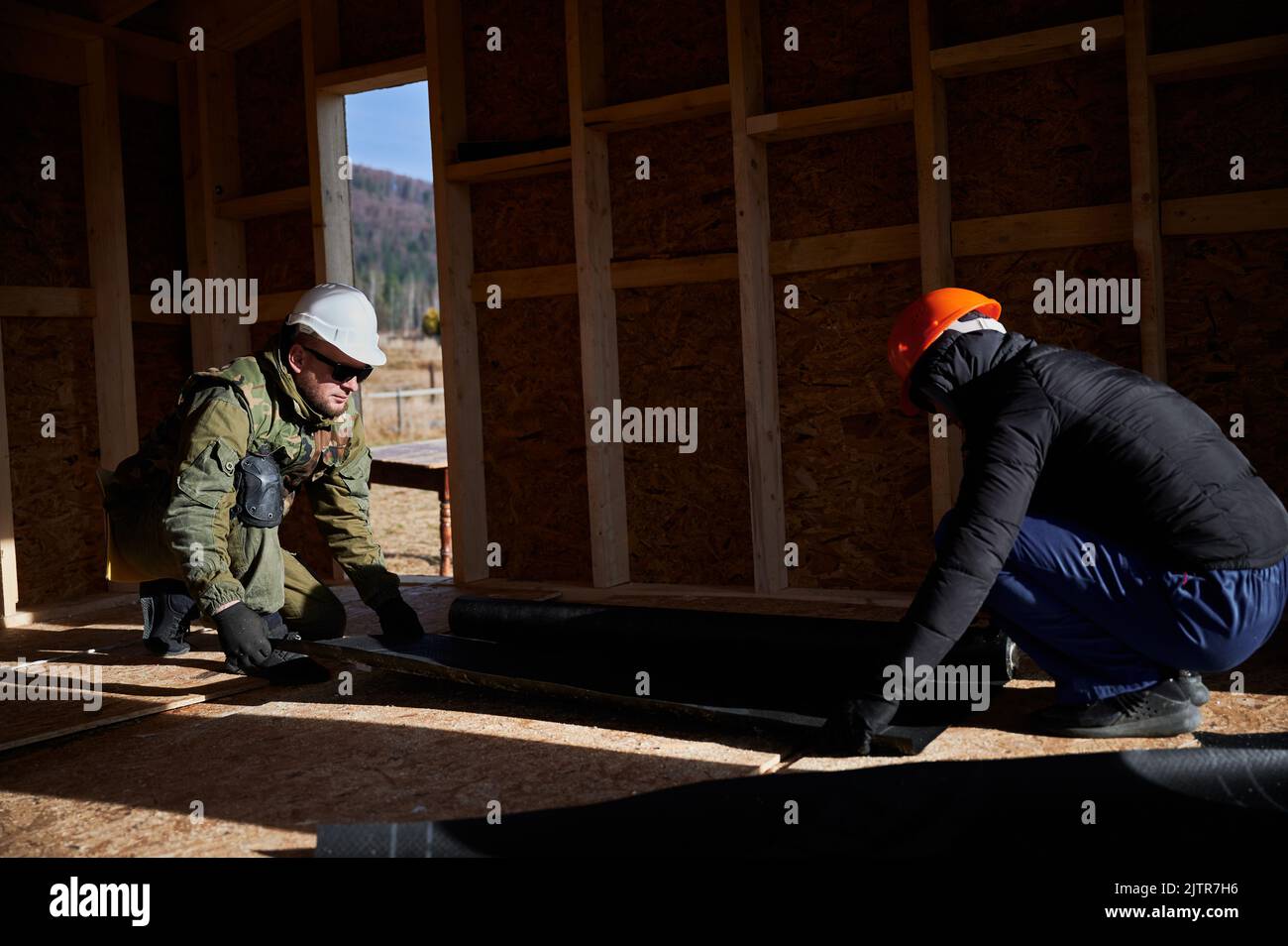 Construction Works Back Man Builder Builder Foto stock 2219154725