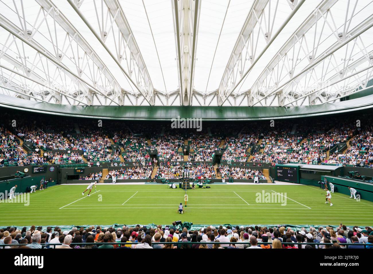 General Views of No.1 Court with Carlos Alcaraz and JanLennard Struff at The Championships 2022