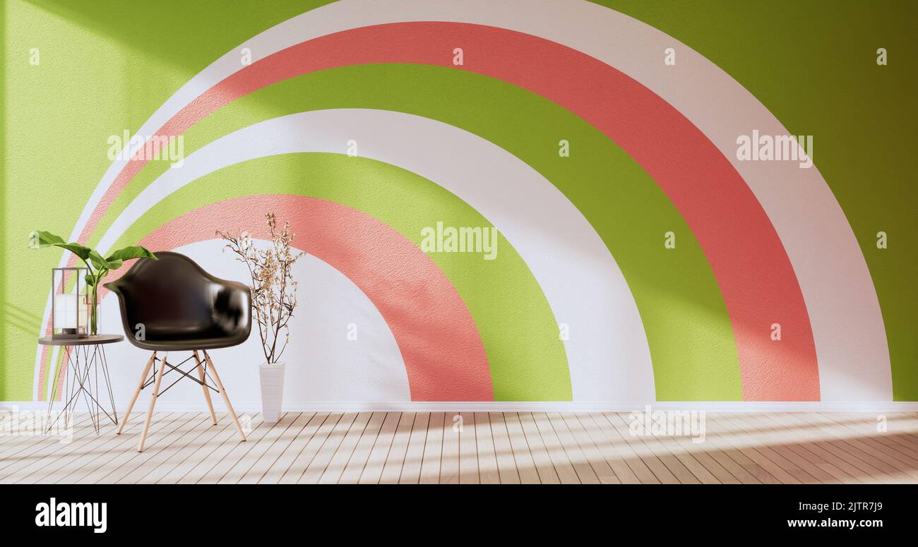 Green and pink wall on living room two tone colorful design.3D