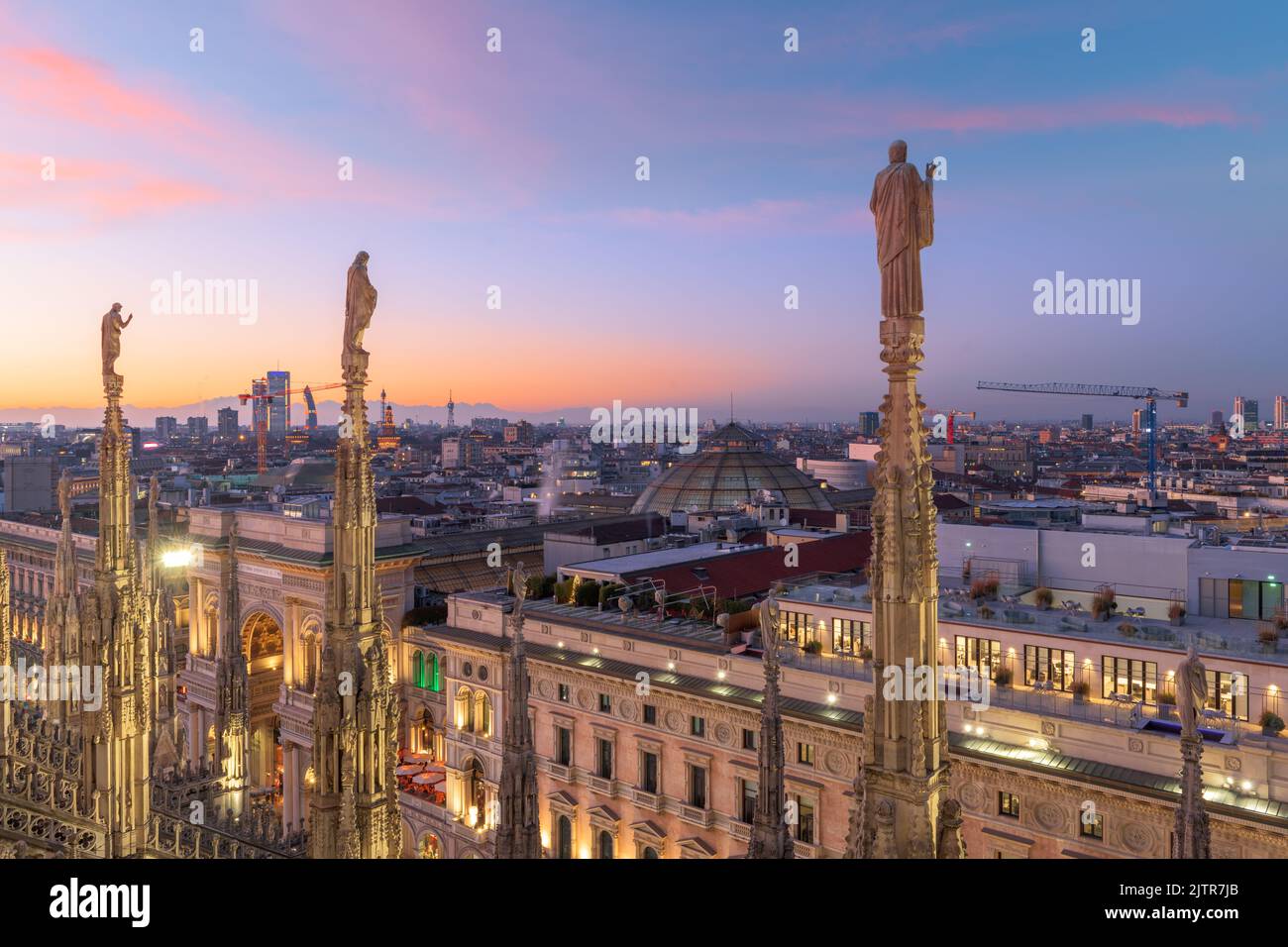 Milan, Italy city skyline from above in the evening. Stock Photo