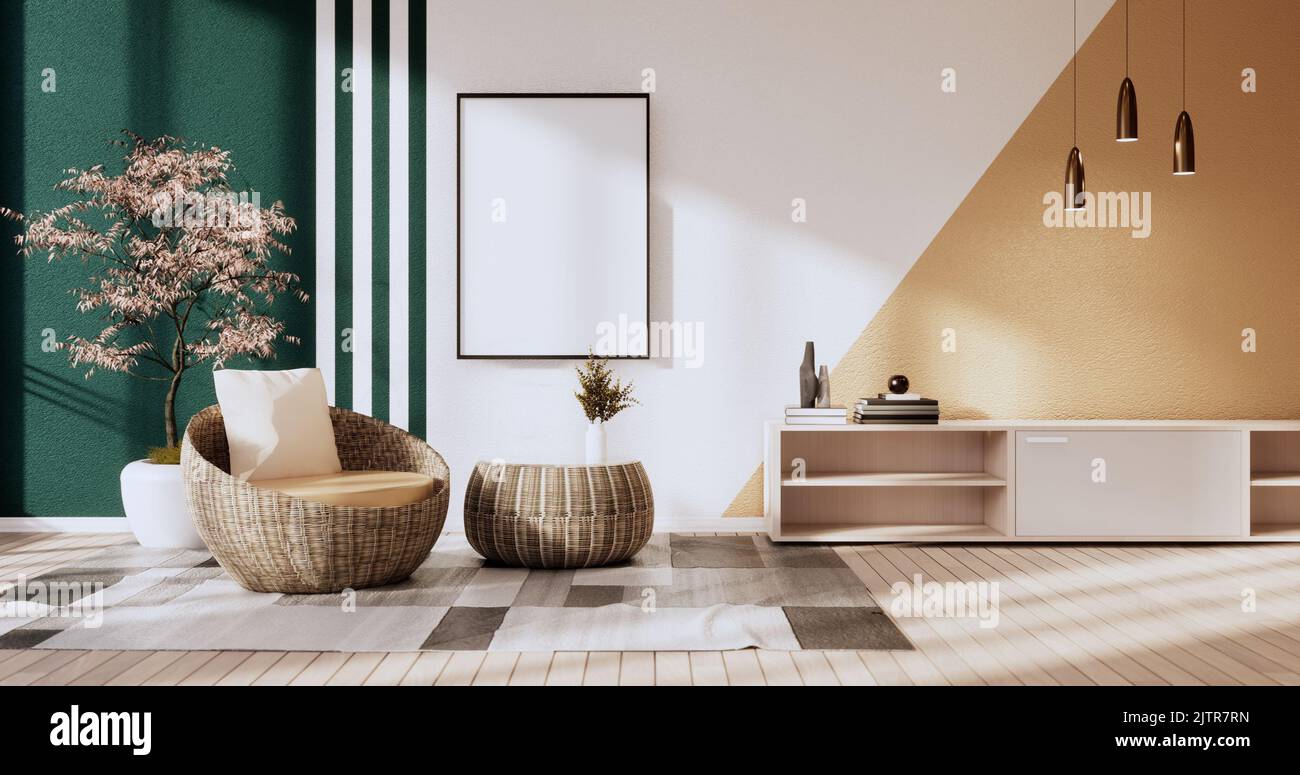Dark Green and Brown wall on living room two tone colorful design.3D ...